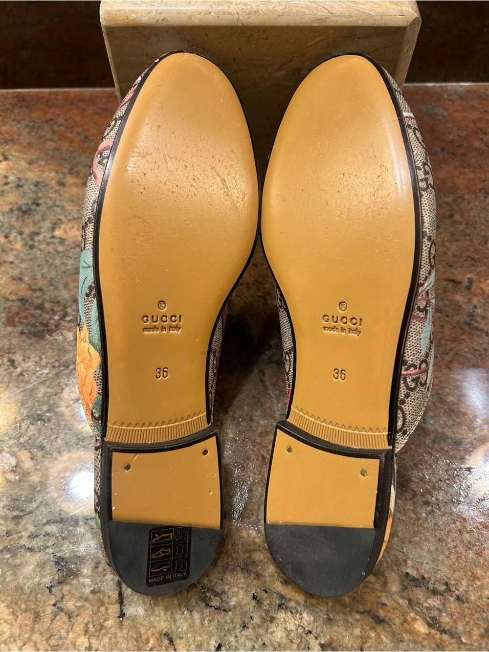 Gucci Multicolor GG Supreme Bird Print Leather Horsebit Mules - Picture 4 of 5